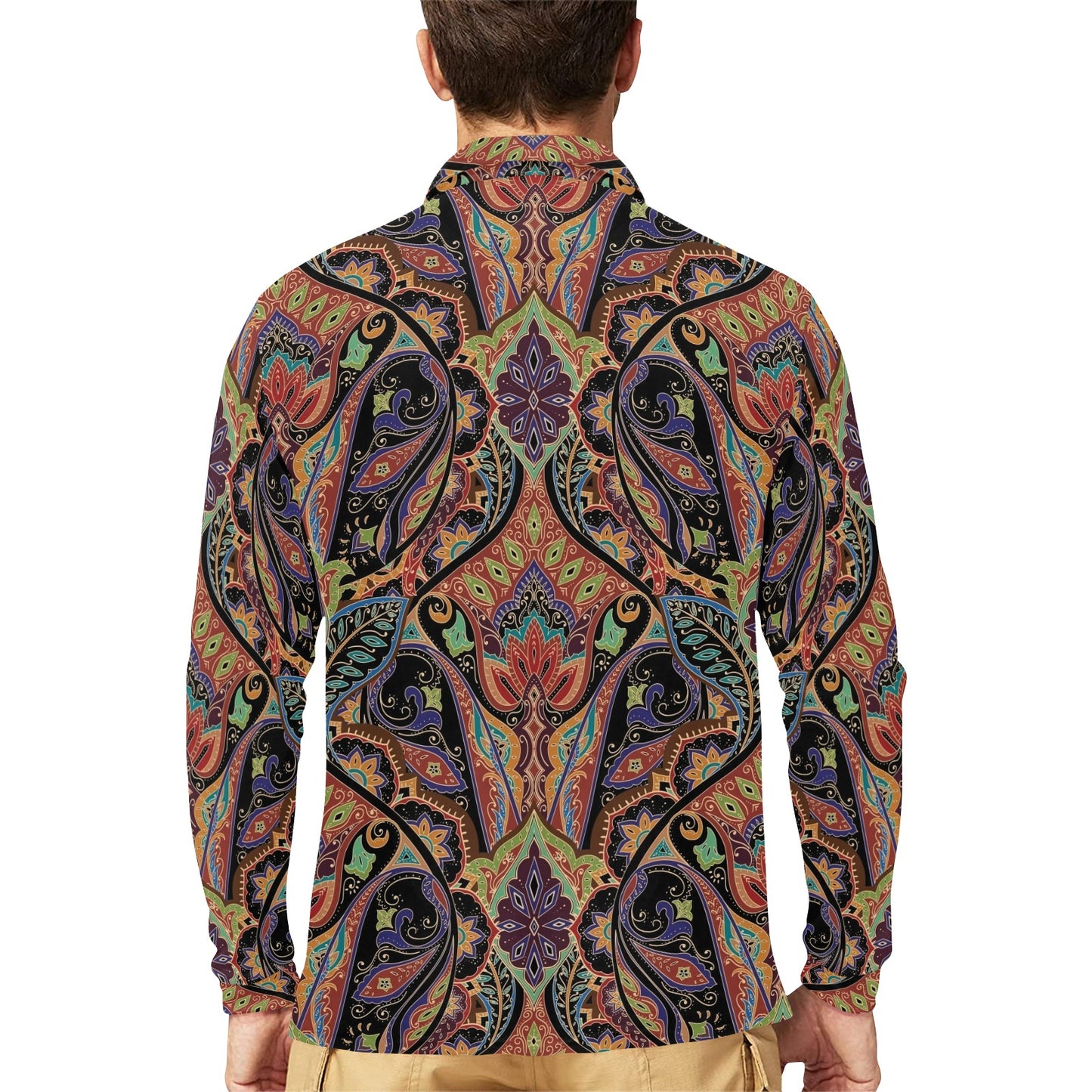 Bohemian Pattern Print Design 06 Long Sleeve Polo Shirt For Men's