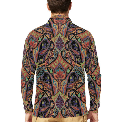 Bohemian Pattern Print Design 06 Long Sleeve Polo Shirt For Men's