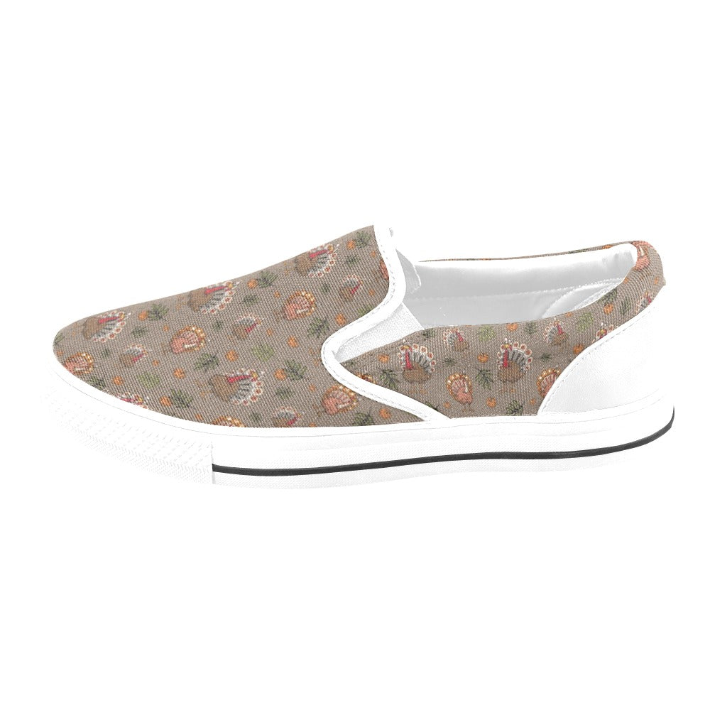 Thanksgiving Print Design LKS306 White Slip Ons Canvas Women's Shoes