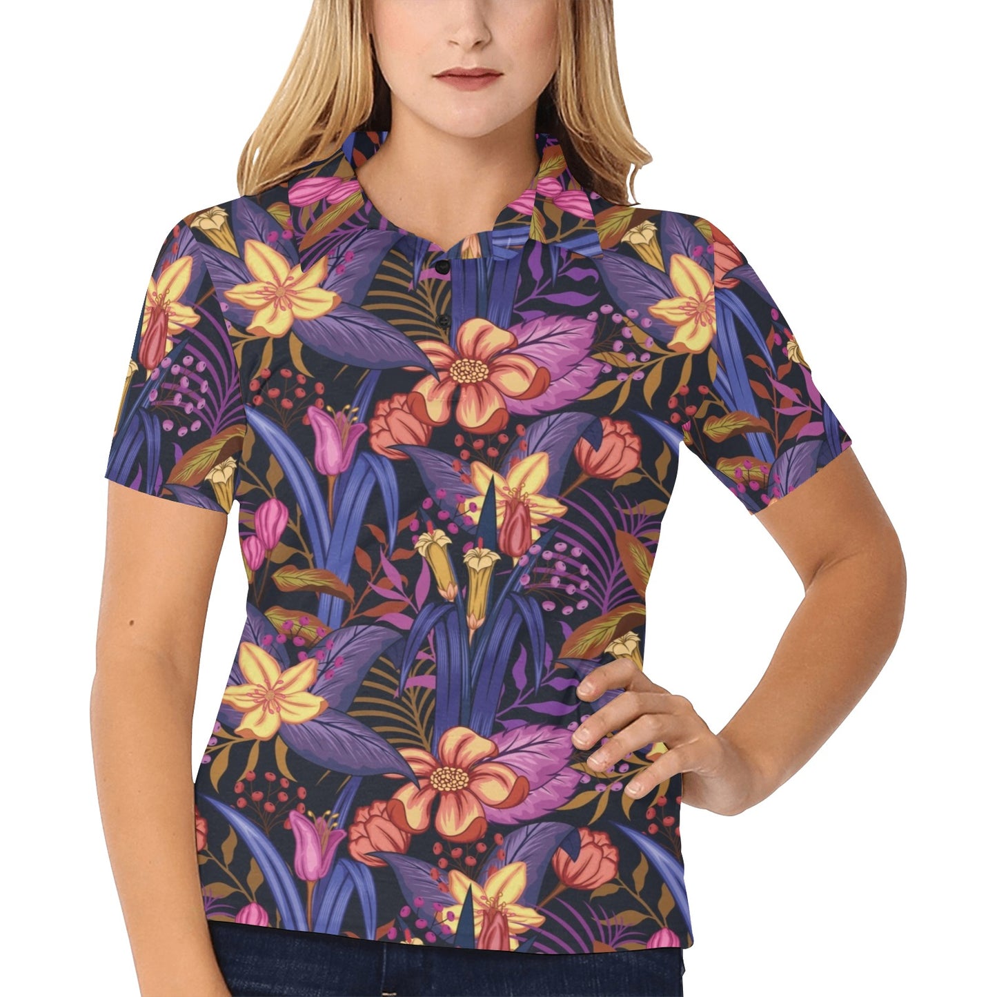 Lily Pattern Print Design LY016 Women's Polo Shirt