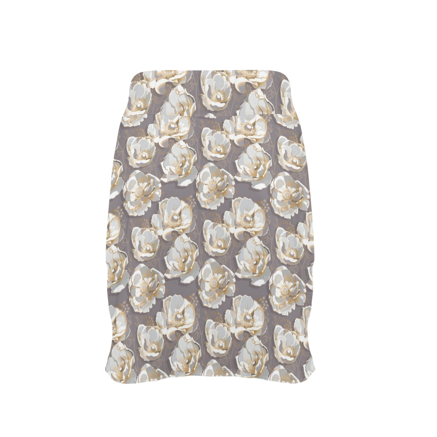 Elegant Grey Flower Print 17" Golf & Pickleball Skort with Pockets
