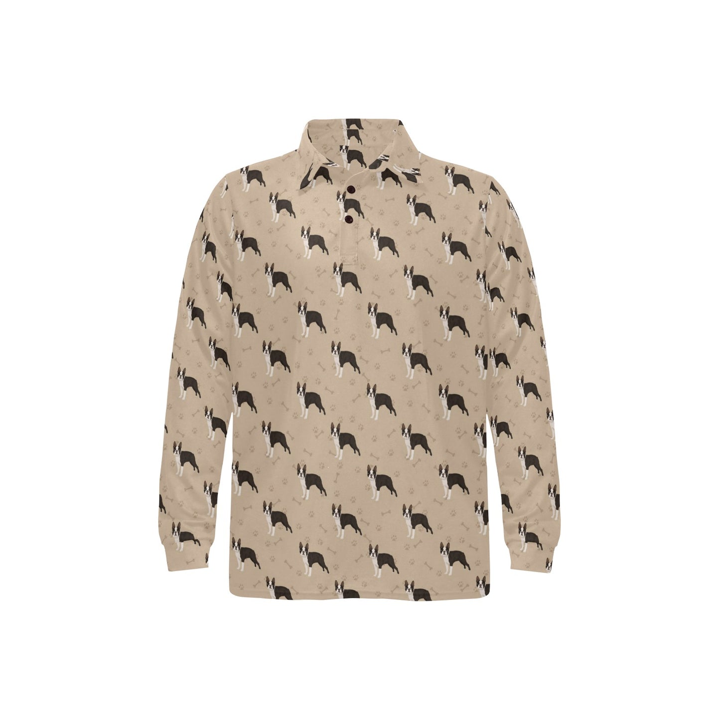 Boston Terrier Pattern Print Design 02 Long Sleeve Polo Shirt For Men's