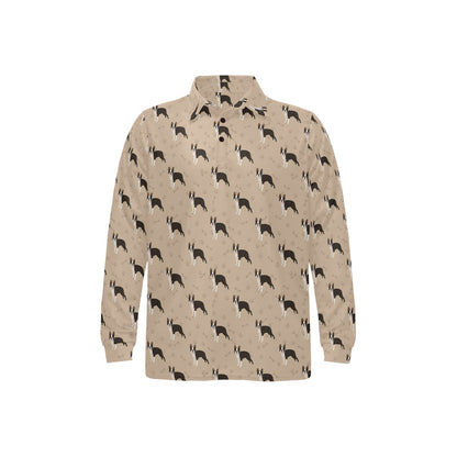 Boston Terrier Pattern Print Design 02 Long Sleeve Polo Shirt For Men's