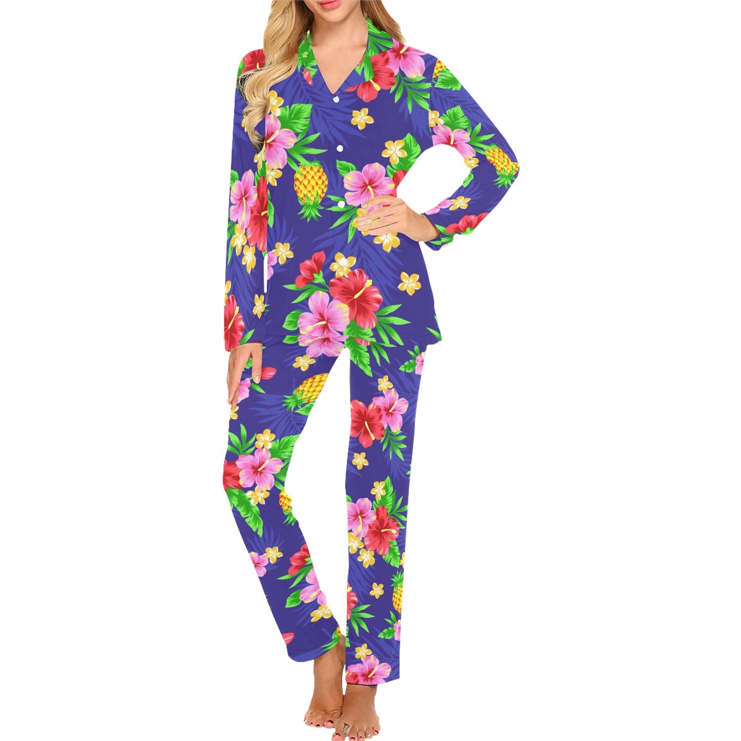 Hawaiian Themed Pattern Print Design H05 Women's Long Pajama Set