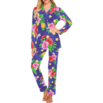 Hawaiian Themed Pattern Print Design H05 Women's Long Pajama Set