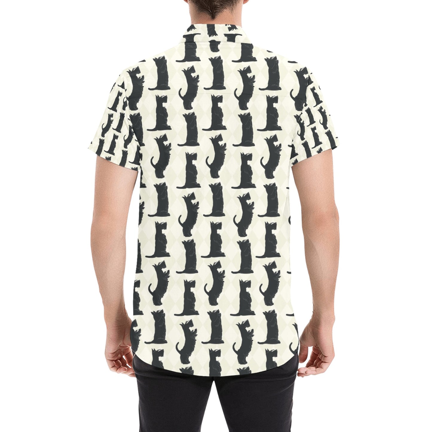 Scottish Terriers Print Design LKS309 Men Short Sleeve Button Up Shirt