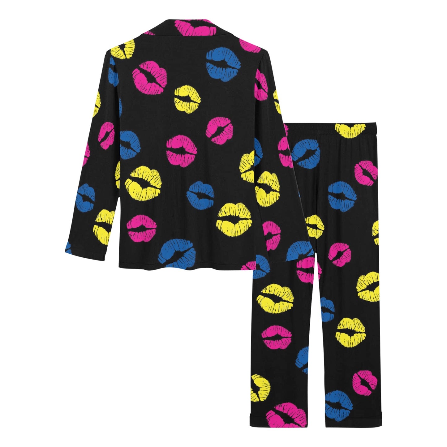 Lip Neon Color Pattern Print Design 01 Women's Long Pajama Set
