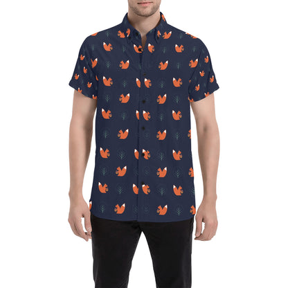 Squirrel Print Design LKS303 Men Short Sleeve Button Up Shirt