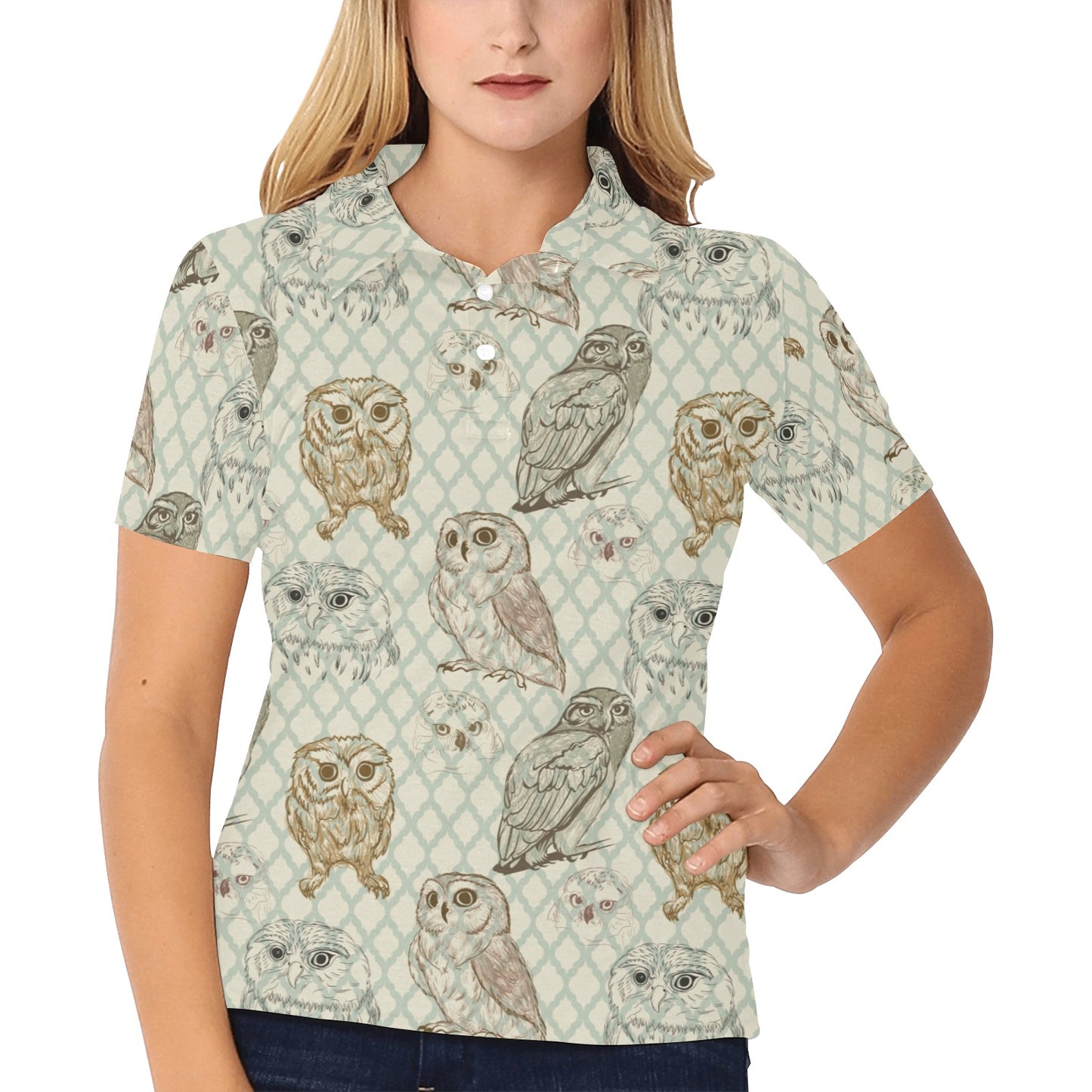 Owl Pattern Print Design A03 Women's Polo Shirt