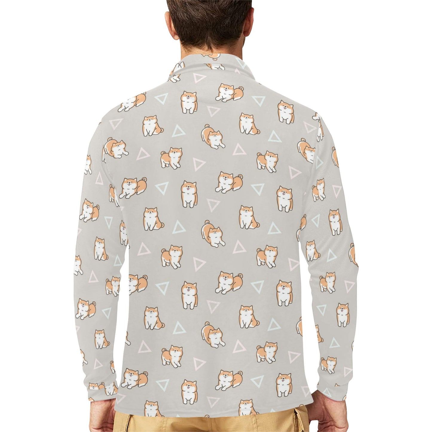 Shiba Inu Print Design LKS307 Long Sleeve Polo Shirt For Men's