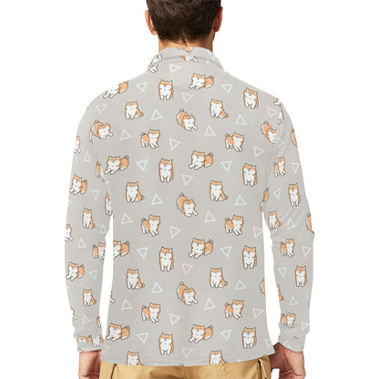 Shiba Inu Print Design LKS307 Long Sleeve Polo Shirt For Men's
