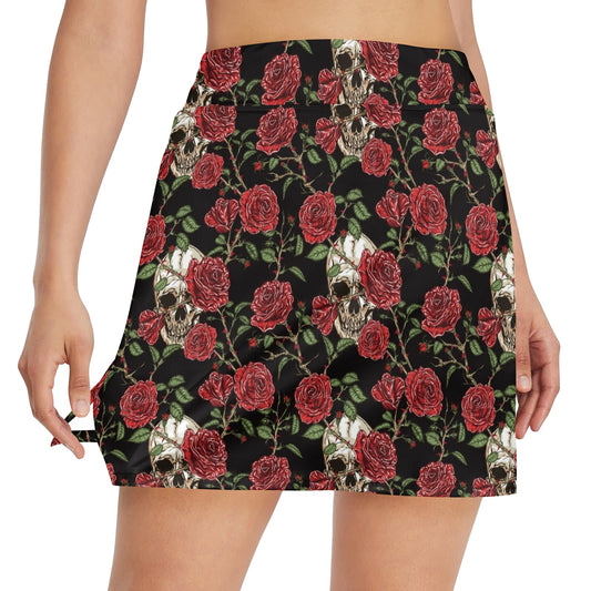 Skull And Roses Print Design LKS303 17" Golf & Pickleball Skort with Pockets