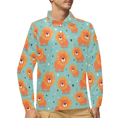 Lion Baby Pattern Print Design 03 Long Sleeve Polo Shirt For Men's