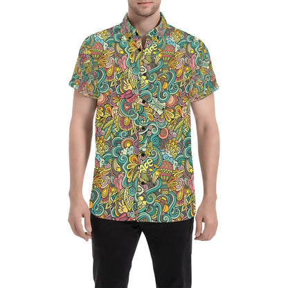 Hippie Print Design LKS302 Men Short Sleeve Button Up Shirt