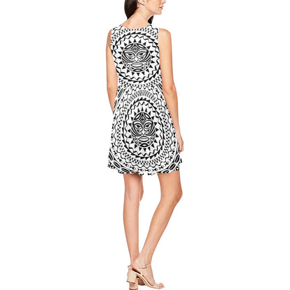 Polynesian Tribal Mask Sleeveless Dress