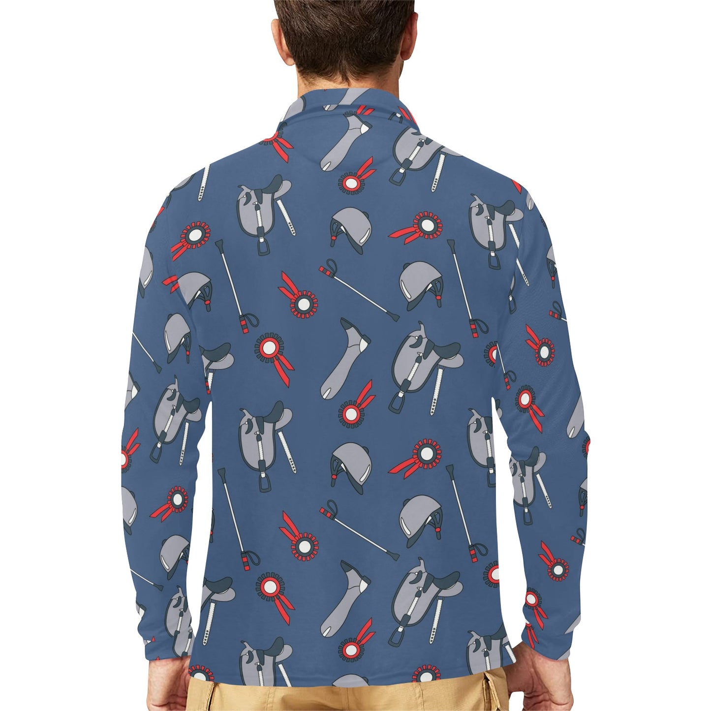 Equestrian Equipment Background Long Sleeve Polo Shirt For Men's