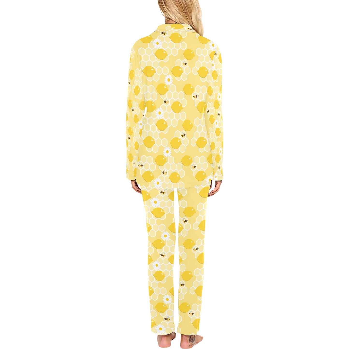 Honey Bee Honeycomb Print Design LKS3010 Women's Long Pajama Set
