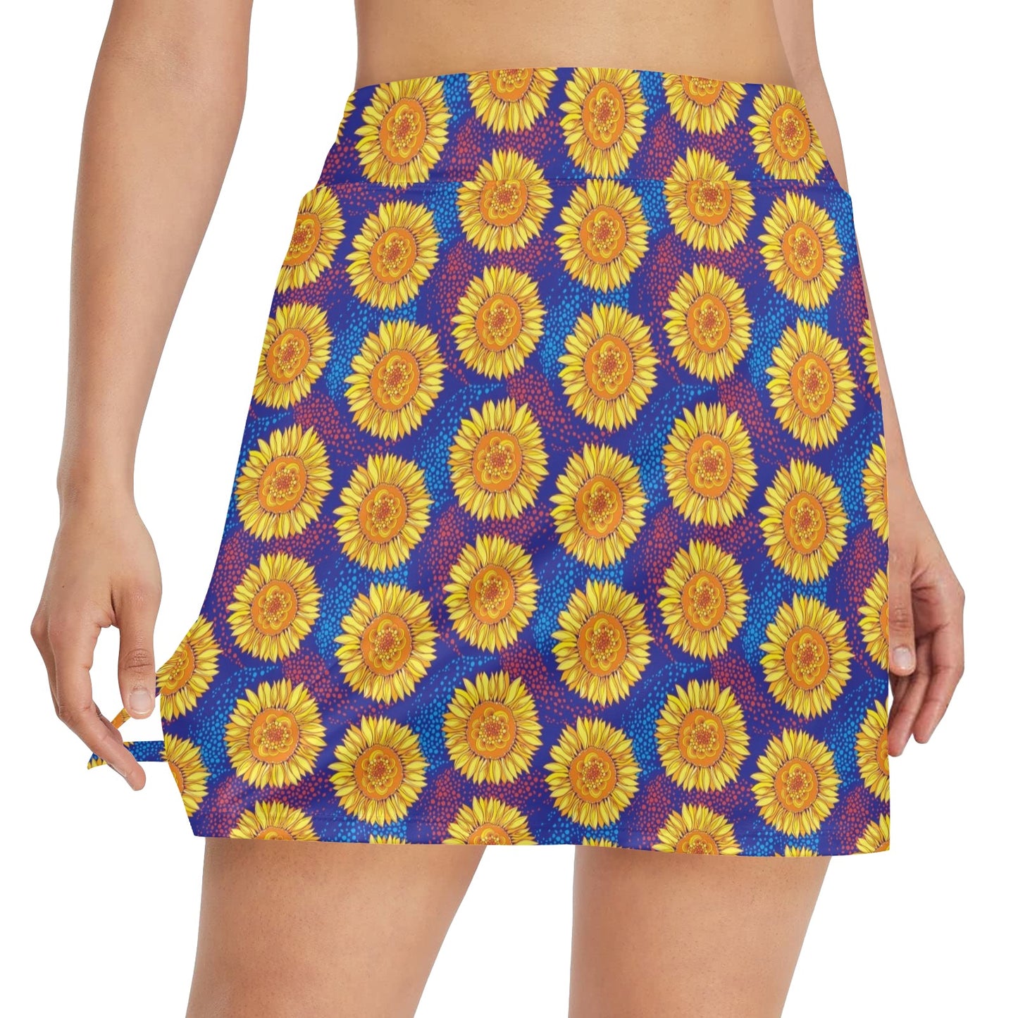 Sunflower Hand Drawn Style Print 17" Golf & Pickleball Skort with Pockets