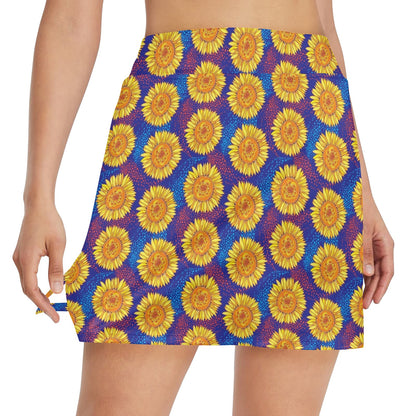 Sunflower Hand Drawn Style Print 17" Golf & Pickleball Skort with Pockets
