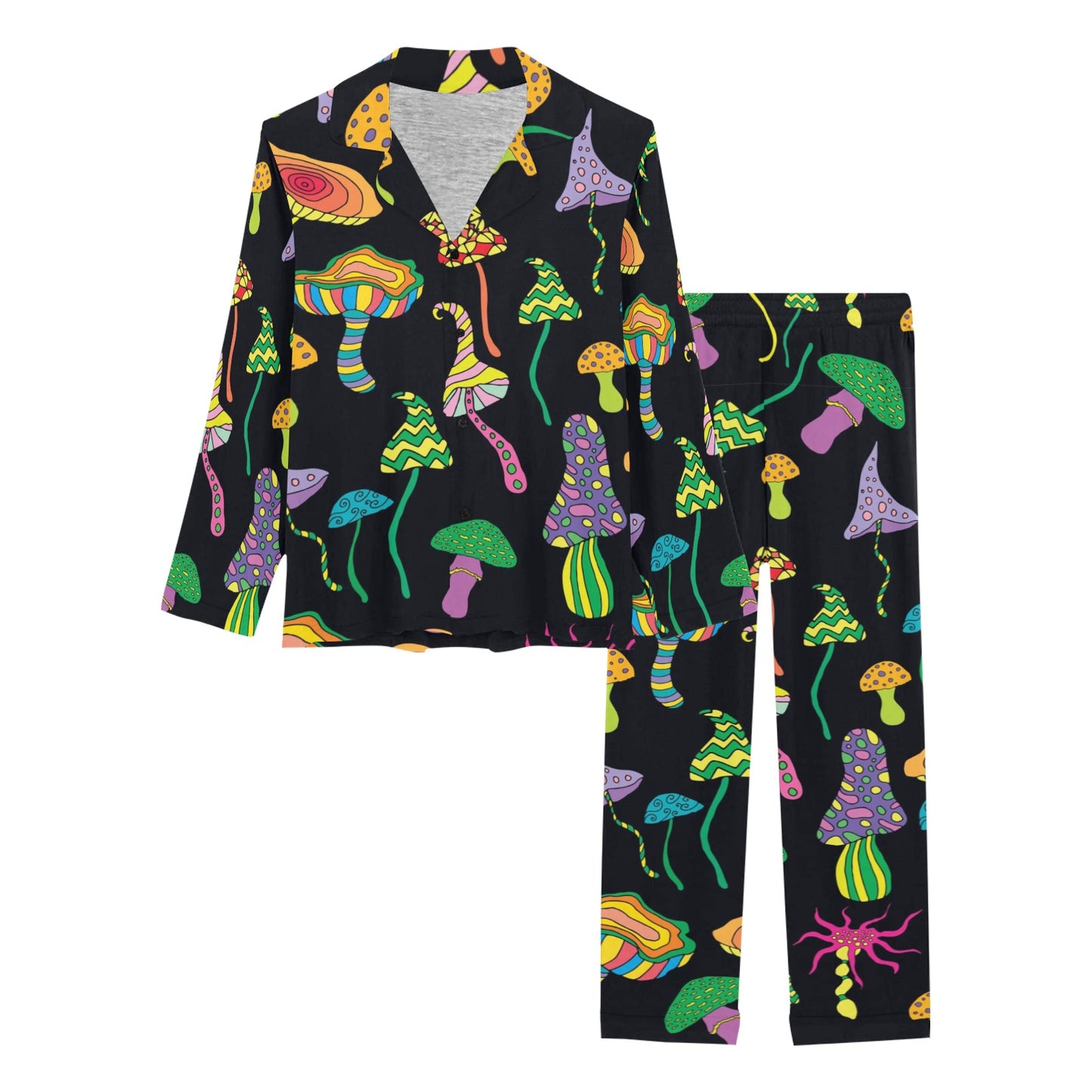 Psychedelic Mushroom Pattern Print Design A02 Women's Long Pajama Set