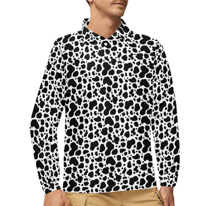 Cow Skin Pattern Print Design 04 Long Sleeve Polo Shirt For Men's