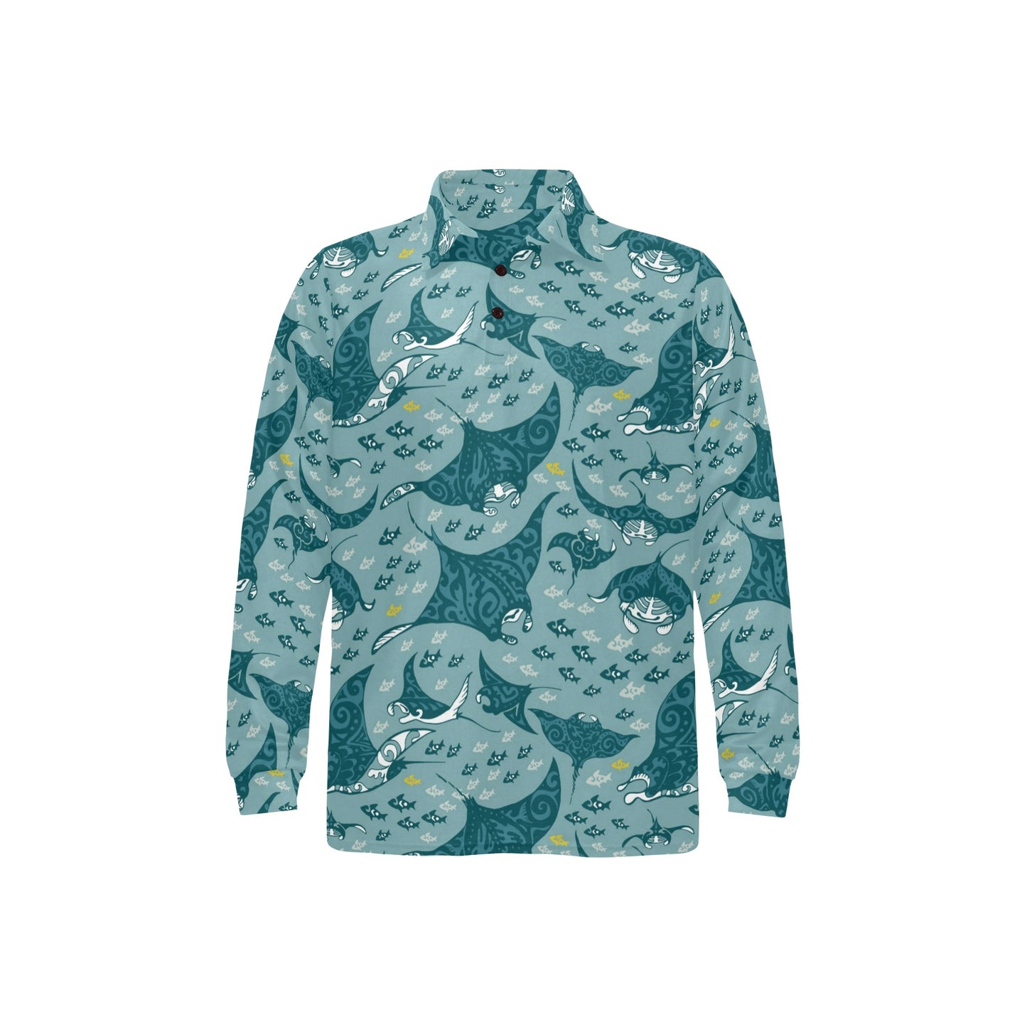 Manta Ray Tribal Pattern Print Design 03 Long Sleeve Polo Shirt For Men's