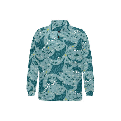 Manta Ray Tribal Pattern Print Design 03 Long Sleeve Polo Shirt For Men's