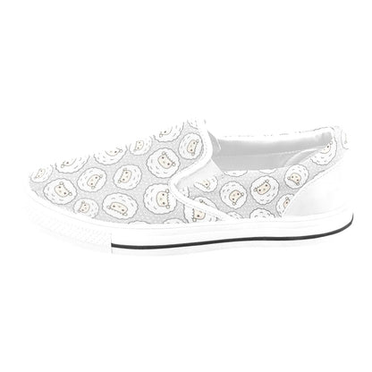 Sheep Print Design LKS401 White Slip Ons Canvas Women's Shoes