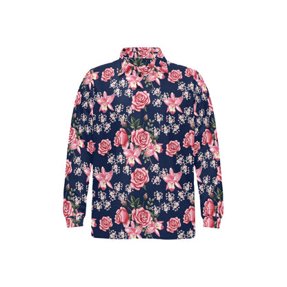 Rose Pattern Print Design A05 Long Sleeve Polo Shirt For Men's