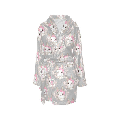 Rabbit Pattern Print Design RB07 Women's Fleece Robe