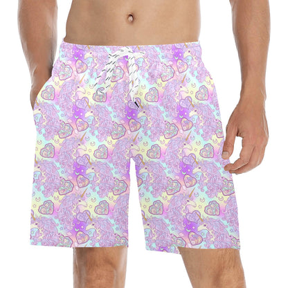 Unicorn Rainbow Star Heart Print Men's Swim Trunks Beach Shorts