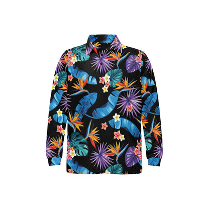 Tropical Flower Pattern Print Design TF018 Long Sleeve Polo Shirt For Men's