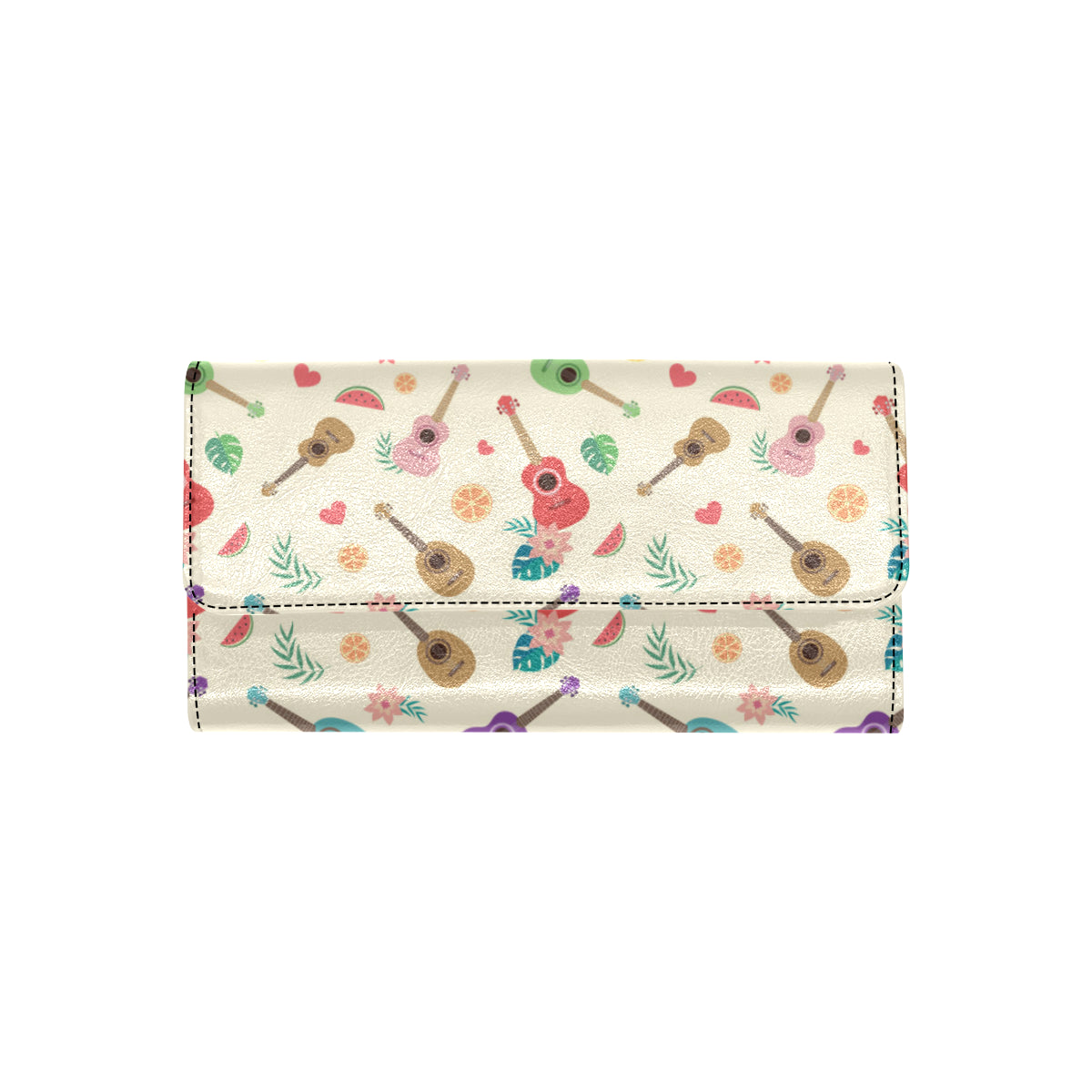 Ukulele Pattern Print Design 01 Women's Trifold Wallet
