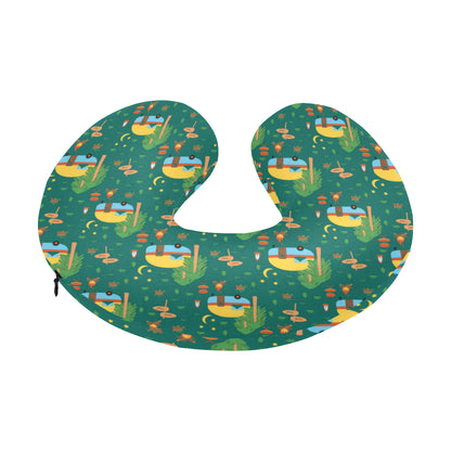 Camping Camper Pattern Print Design 06 U-Shaped Travel Neck Pillow