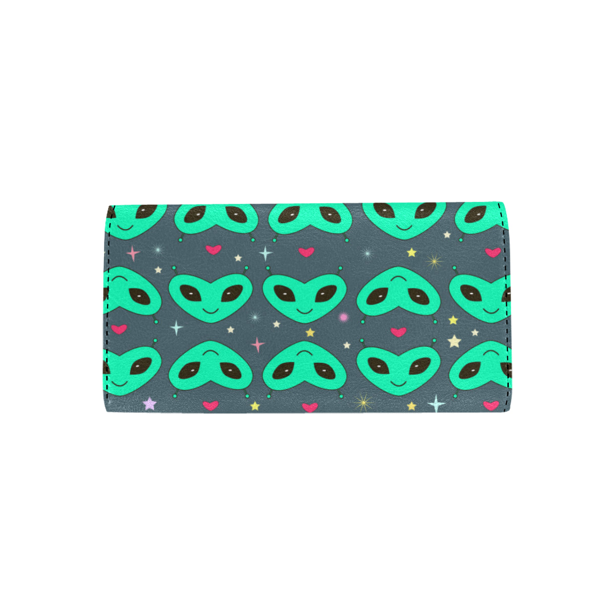 Alien Head Heart Pattern Print Design 03 Women's Trifold Wallet