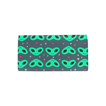 Alien Head Heart Pattern Print Design 03 Women's Trifold Wallet