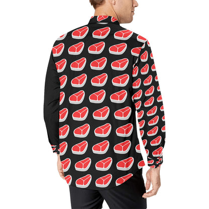 Steak Print Design LKS303 Men's Long Sleeve Dress Shirt