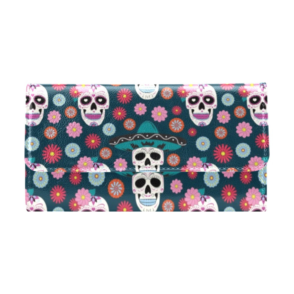 Sugar Skull Print Design LKS308 Women's Trifold Wallet