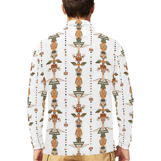 Totem Print Design LKS302 Long Sleeve Polo Shirt For Men's