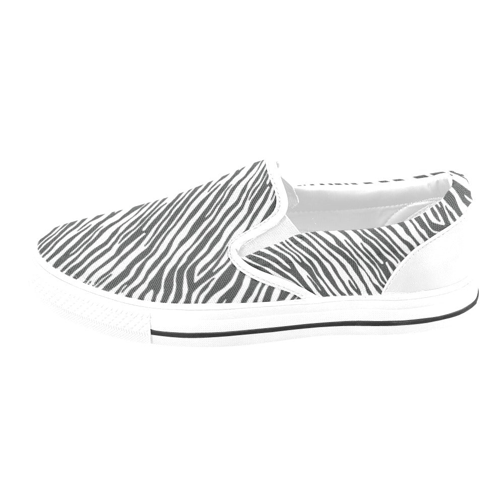Zebra Classic Print Design LKS302 White Slip Ons Canvas Women's Shoes