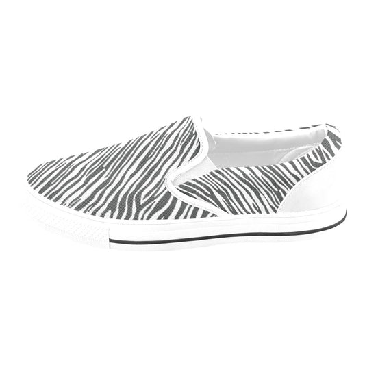Zebra Classic Print Design LKS302 White Slip Ons Canvas Women's Shoes