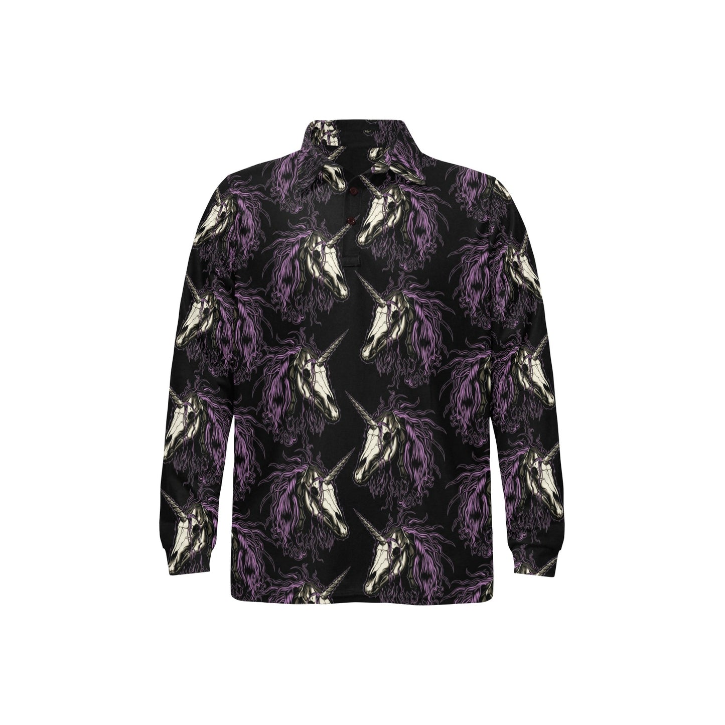 Unicorn Skull head Long Sleeve Polo Shirt For Men's