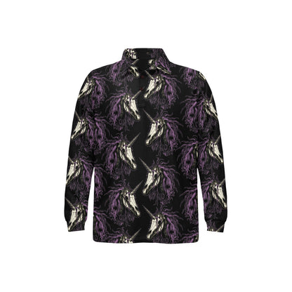 Unicorn Skull head Long Sleeve Polo Shirt For Men's