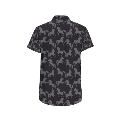Horse Print Design LKS305 Men Short Sleeve Button Up Shirt