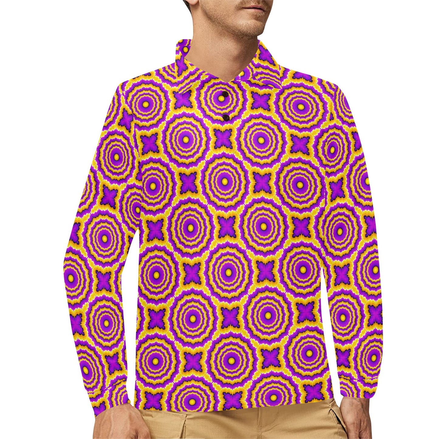 Optical illusion Expansion Long Sleeve Polo Shirt For Men's