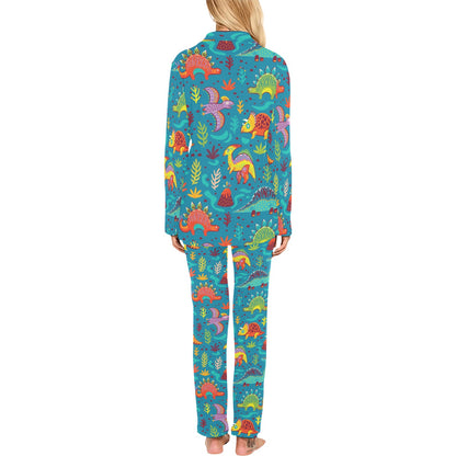 Dinosaur Cartoon Style Women's Long Pajama Set