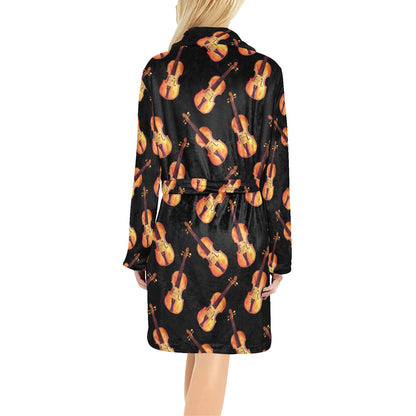 Violin Pattern Print Design 04 Women's Fleece Robe