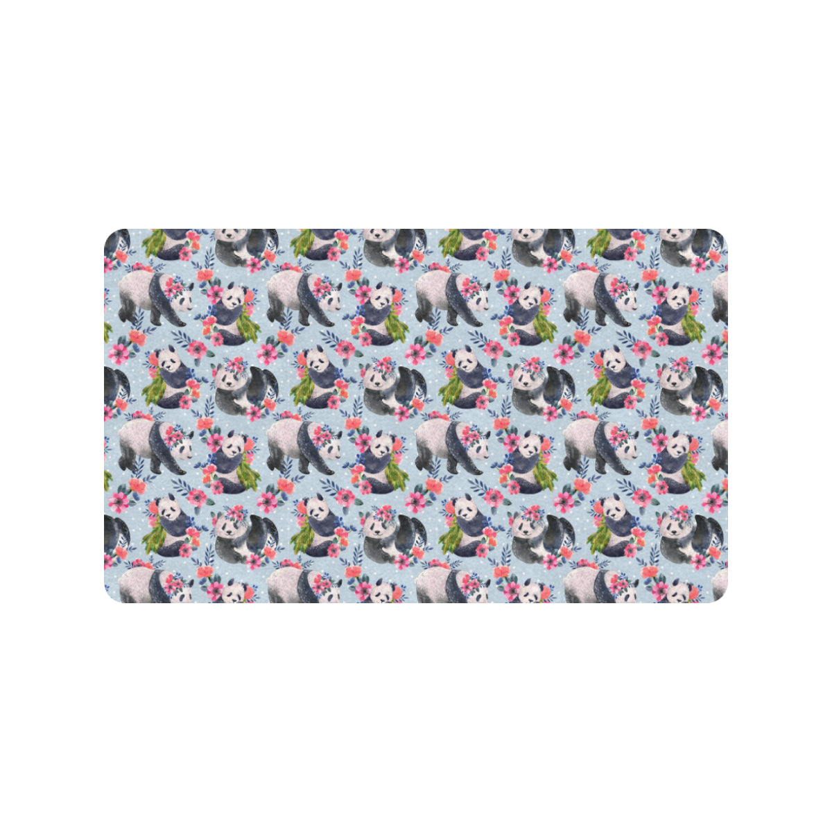Panda Bear Flower Design Themed Print Rubber Doormat