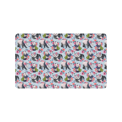 Panda Bear Flower Design Themed Print Rubber Doormat