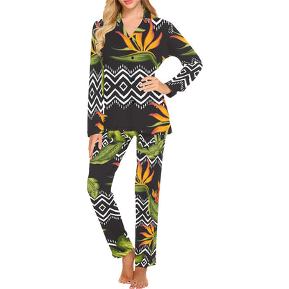 Bird Of Paradise Pattern Print Design BOP07 Women's Long Pajama Set